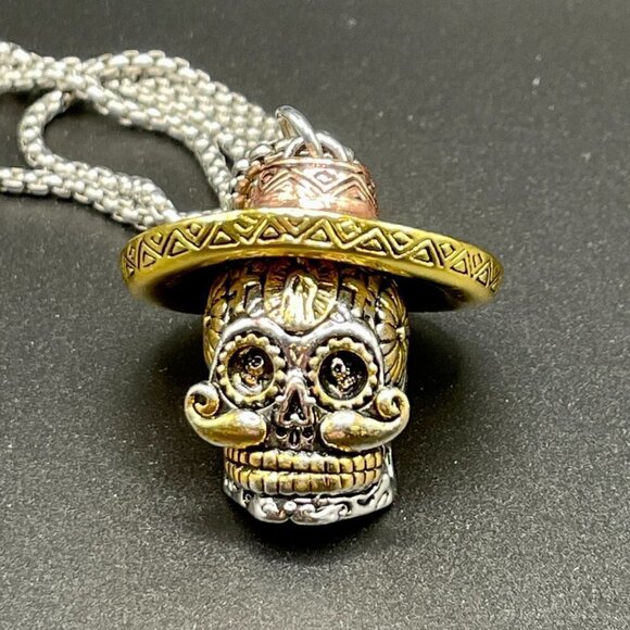 Day of the Dead Sugar Skull Sombrero Necklace / Pendant #734 - Picture 12 of 12